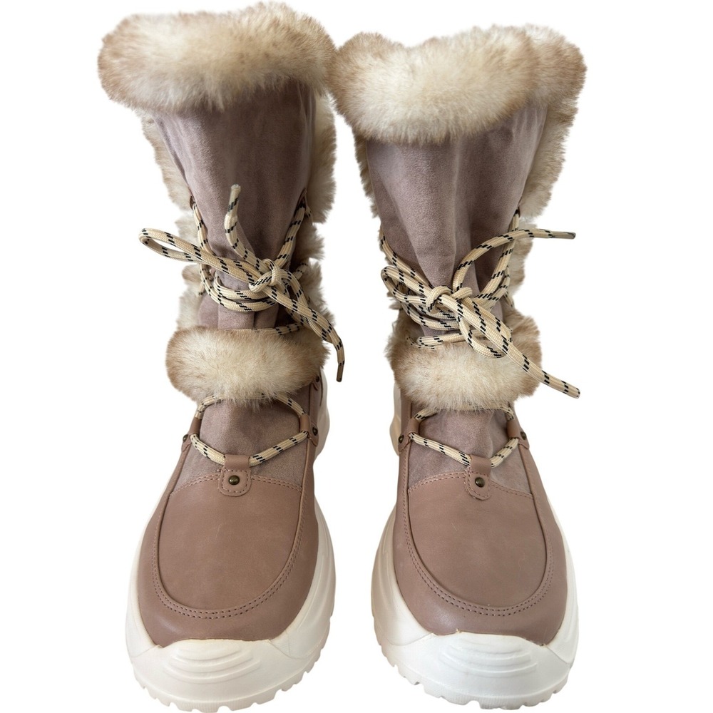 Journee Collection Women Mauve Taupe Faux Fur Trim Lace Up Platform Winter Boots - Picture 2 of 11